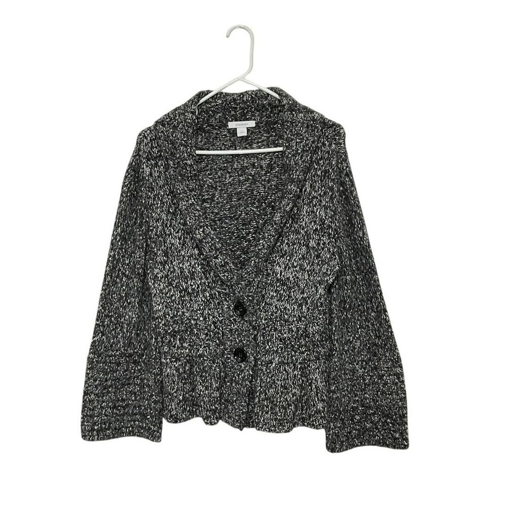 VTG Y2K Flare Sleeve Cardigan Sweater Size Large Marled Chunky Gathered Waist